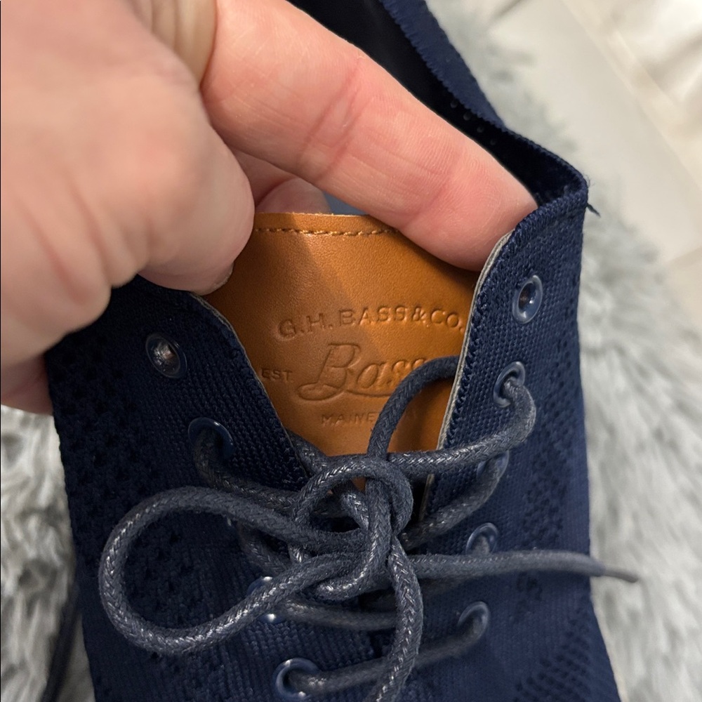 NWT G H Bass & Co Navy Knit Mesh Woven Sneakers Shoes Tan Brown Oxford Men’s 13 - Picture 3 of 16